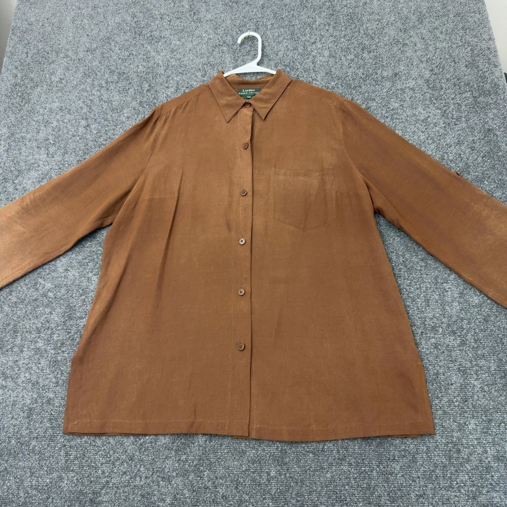 Vintage Lauren Ralph Lauren Pant Set Womens 16W/18W Brown Silk Linen Casual